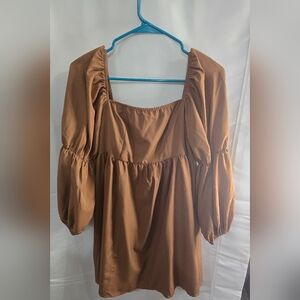 Elegant Women's Tan Blouse with Puff Sleeves